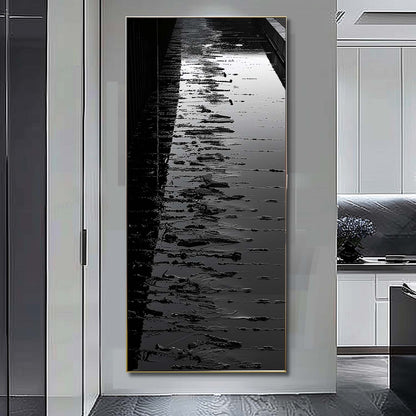 Large Black Abstract Art for Sale 40"*80" Framed Wall Art Black Abstract Texture Painting on Canvas