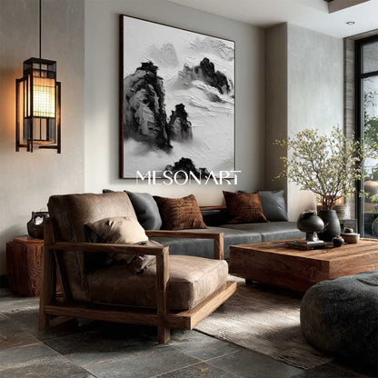 Buy Minimalist Textured Black and White Large Oil Painting Living Room