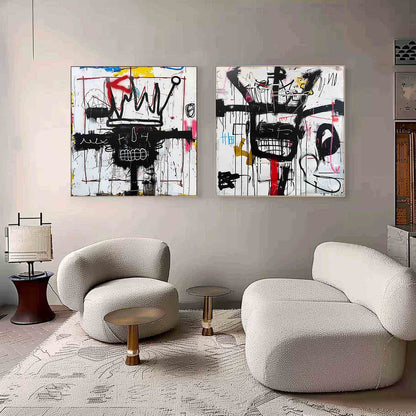 Basquiat Abstract Art 2 Piece Set for Sale Basquiat Crown Abstract Wall Painting