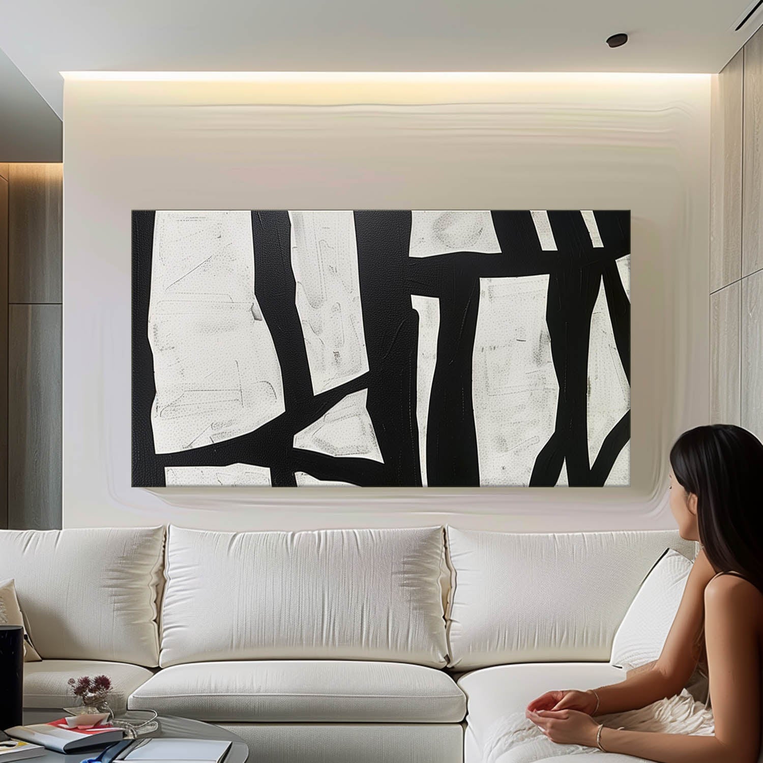 Extra Large Black and White Abstract Wall Art Decor Black and White Art on Canvas Black and White Oil Painting