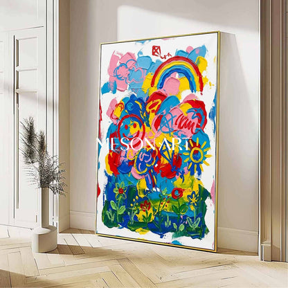 Original Rainbow Wall Art Modern Pop Art Canvas Painting Colorful Contemporary Artwork