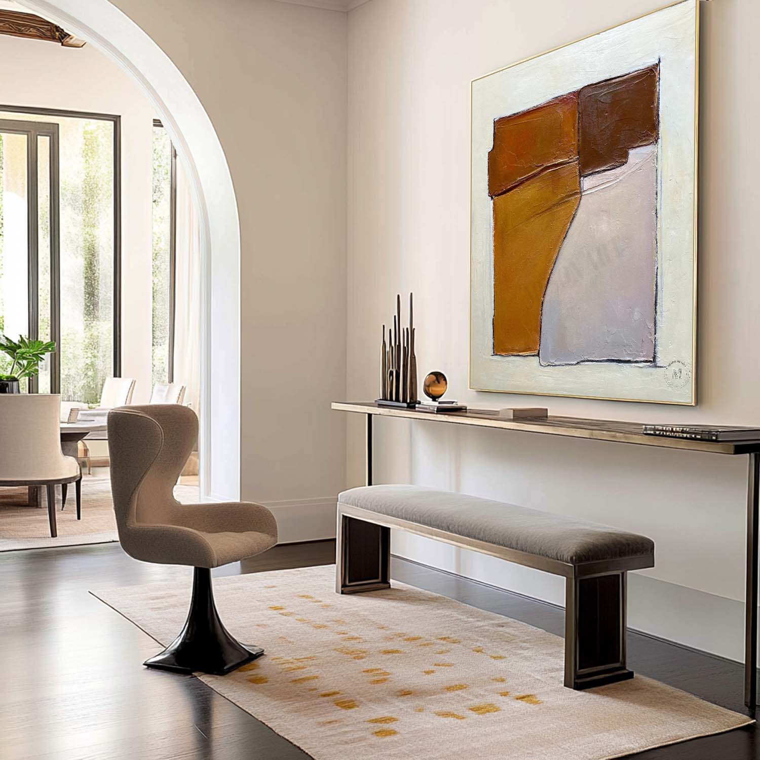 Large White and Brown Minimalism Abstract Art Canvas On Sale White and Brown Texture Wall Decor Mural