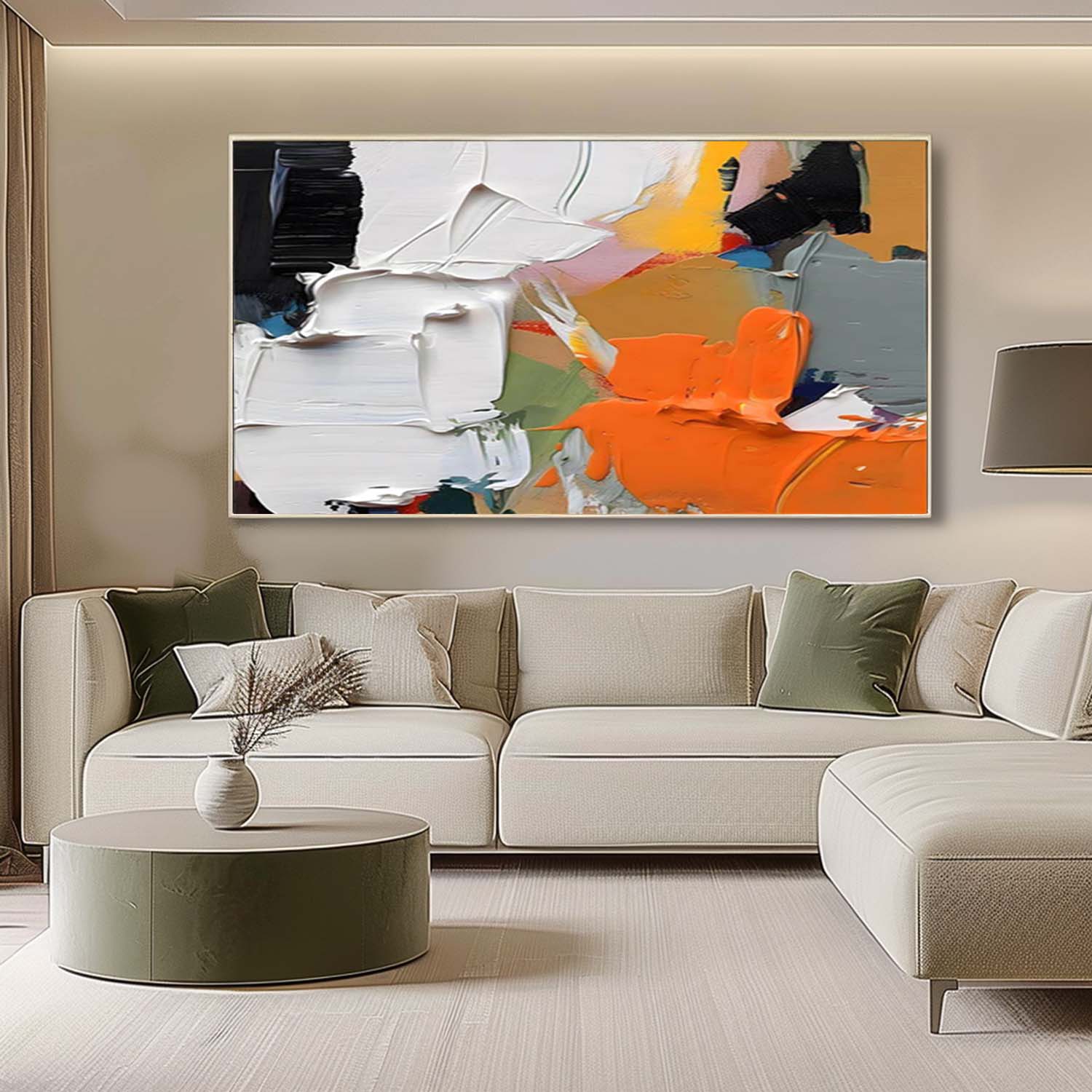 Extra Large Orange and White Textured Painting Orange and White Textured Canvas Wall Art for Sale