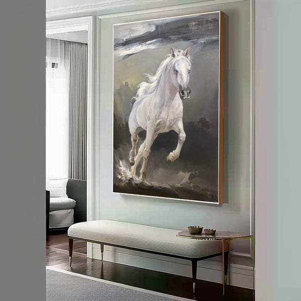 Large White Horse Abstract and Realistic Oil Painting White Horse Realistic Canvas Art Horse Wall Art Decoration