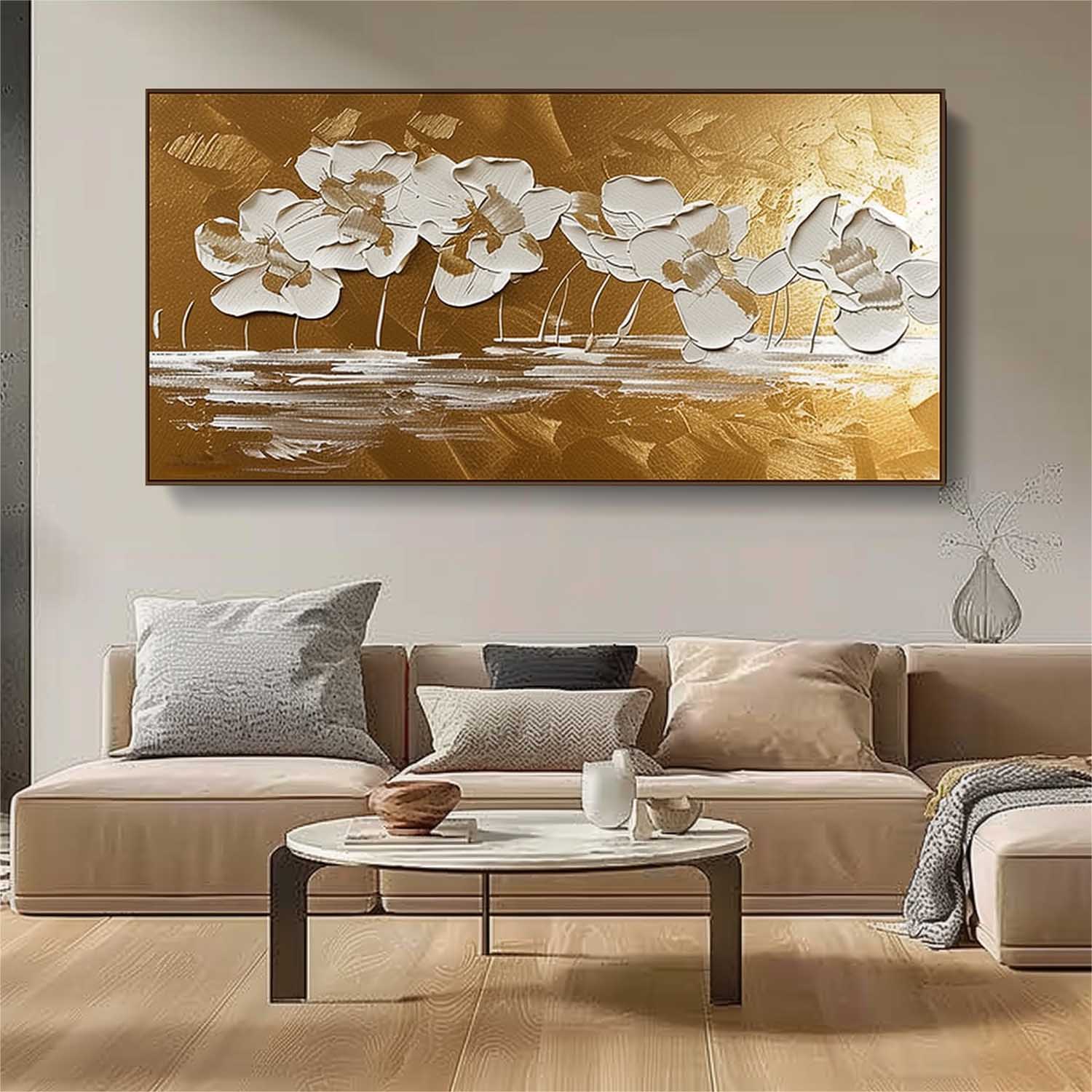 Large Gold Abstract Flowers Art for Sale Gold Abstract Flower Wall Art Gold Flower Abstract Texture Painting on Canvas