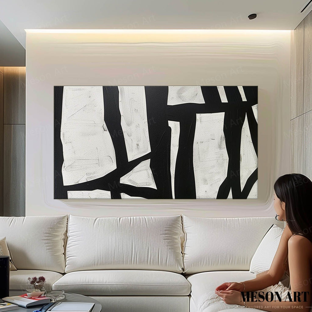 Extra Large Black and White Abstract Wall Art Decor Black and White Art ...