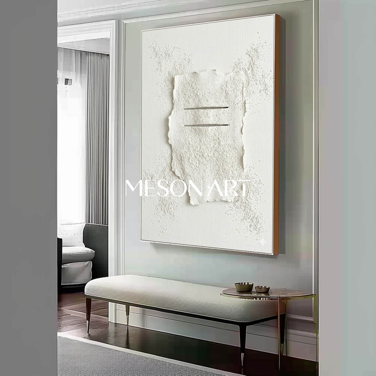 Contemporary Nordic Style Textured Wall Hanging, Modern Living Room Art, Large Hand-Painted Plaster Relief