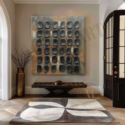 Large 3D Green and Black Abstract Canvas Art Wabi-Sabi Wall Art Green and Black Abstract Oil Painting