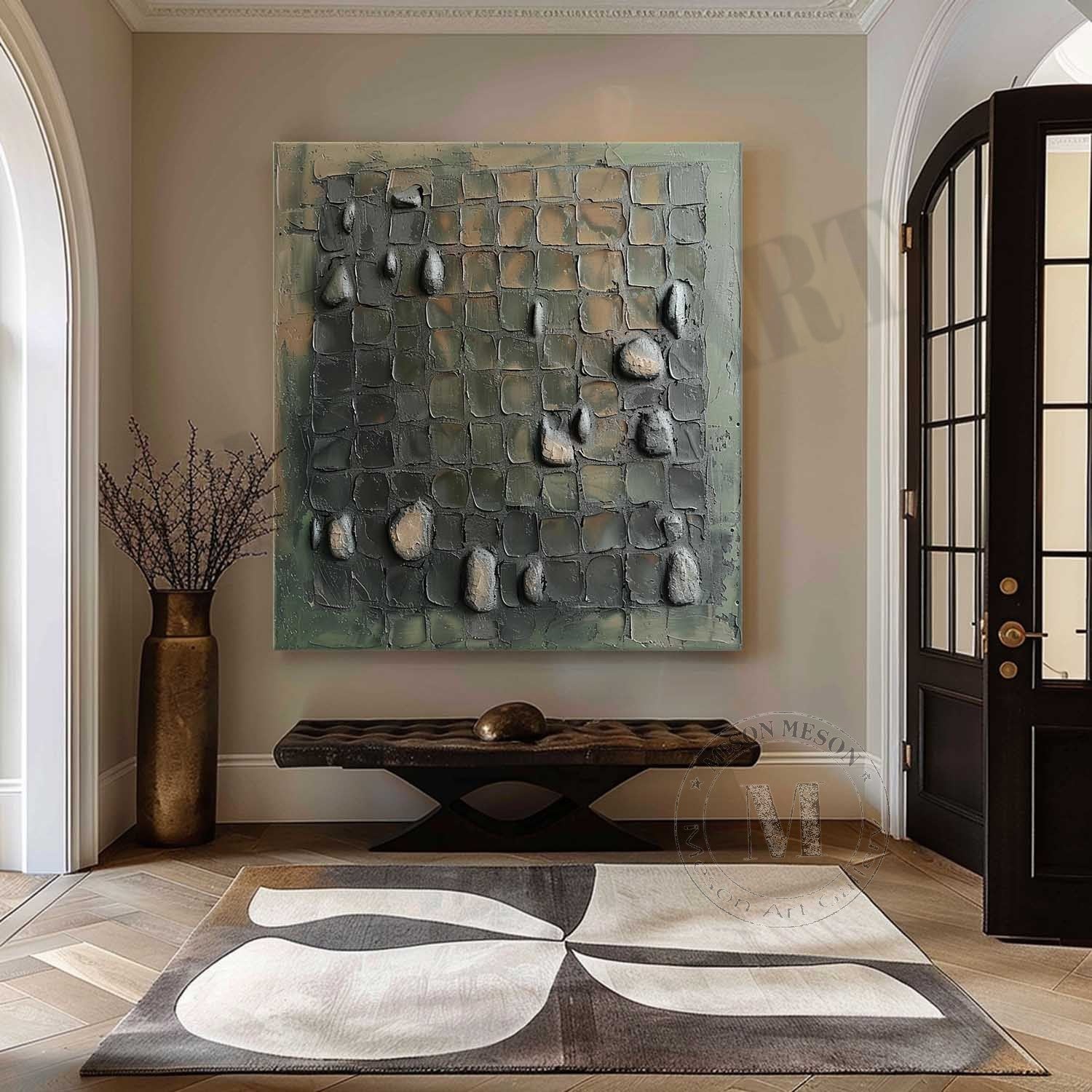 Large 3D Green Abstract Canvas Art for Sale Wabi-Sabi Wall Art Green Abstract Oil Painting
