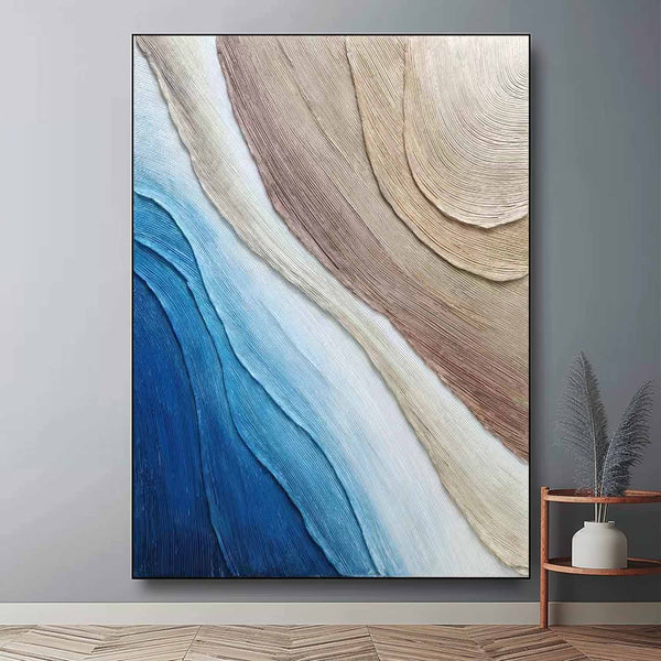 Large Ocean Wave Beach Wall Painting Heavy Textured Plaster Art Canvas Abstract Textured Art Decor
