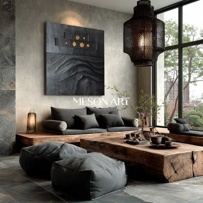 Wabi-Sabi 24×24 Wall Art Black Painting Hand-Painted Abstract Canvas