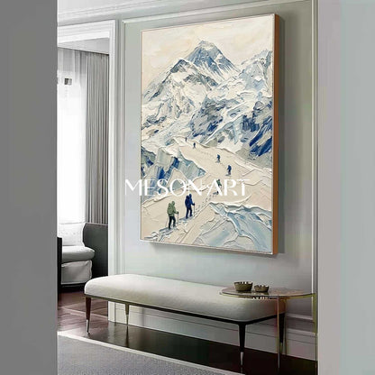 Heavy Texture Snow Mountain Climber Canvas Wall Art for Modern Home