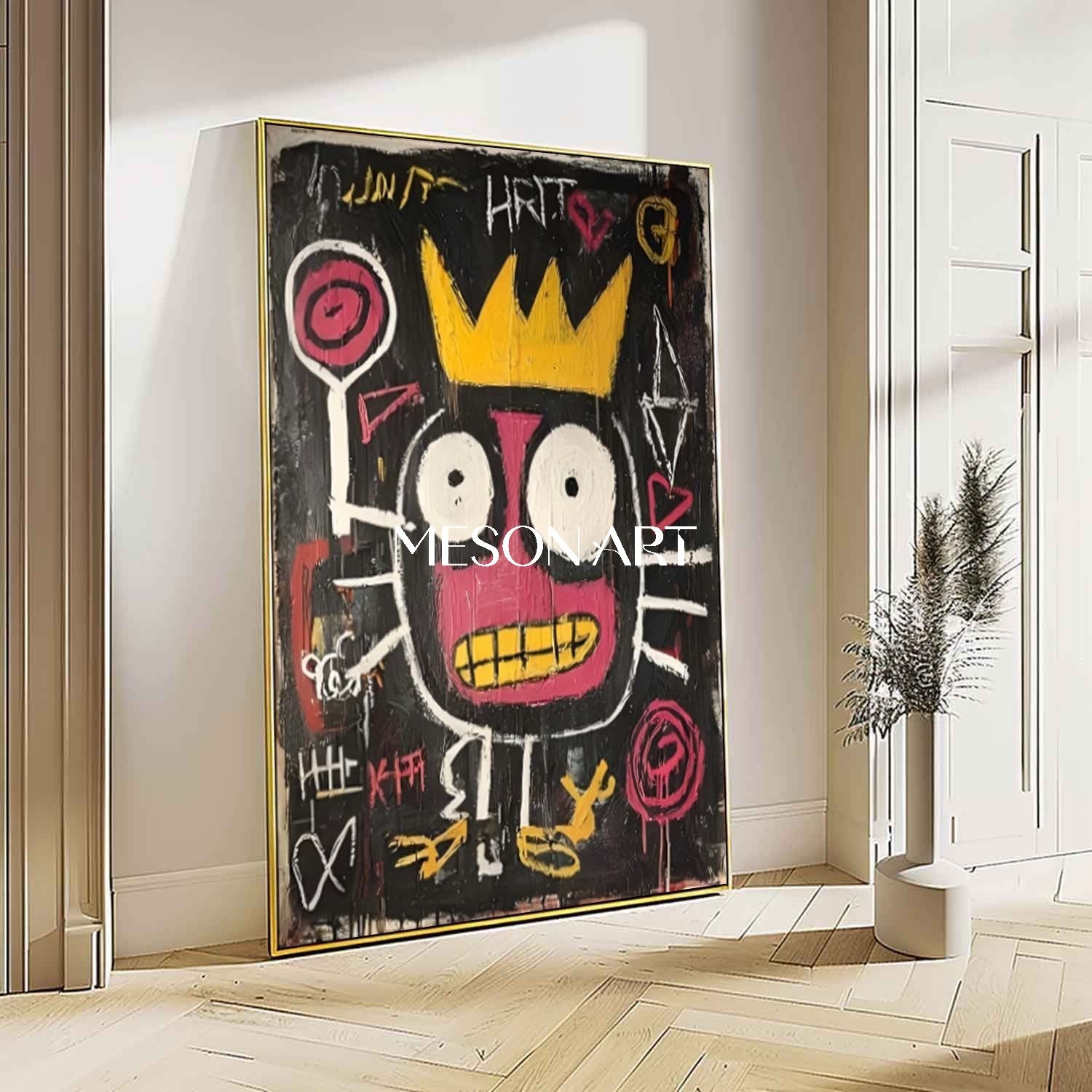 Modern Abstract Black Neo Expressionist Crown Original Oil Painting