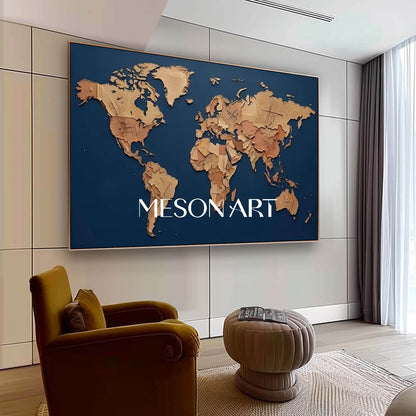 Textured World Minimalist Map Wall Decor Sculptural World Map Wall Painting