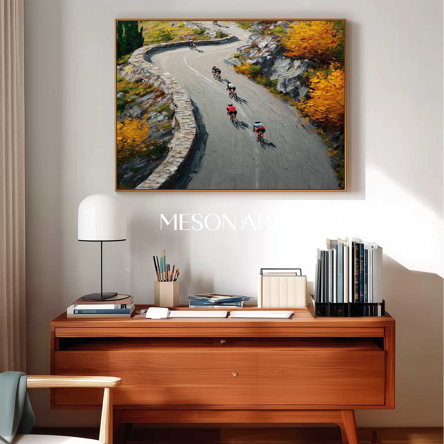 Autumn Landscape Modern Cycling Scene Original Artwork Living Room