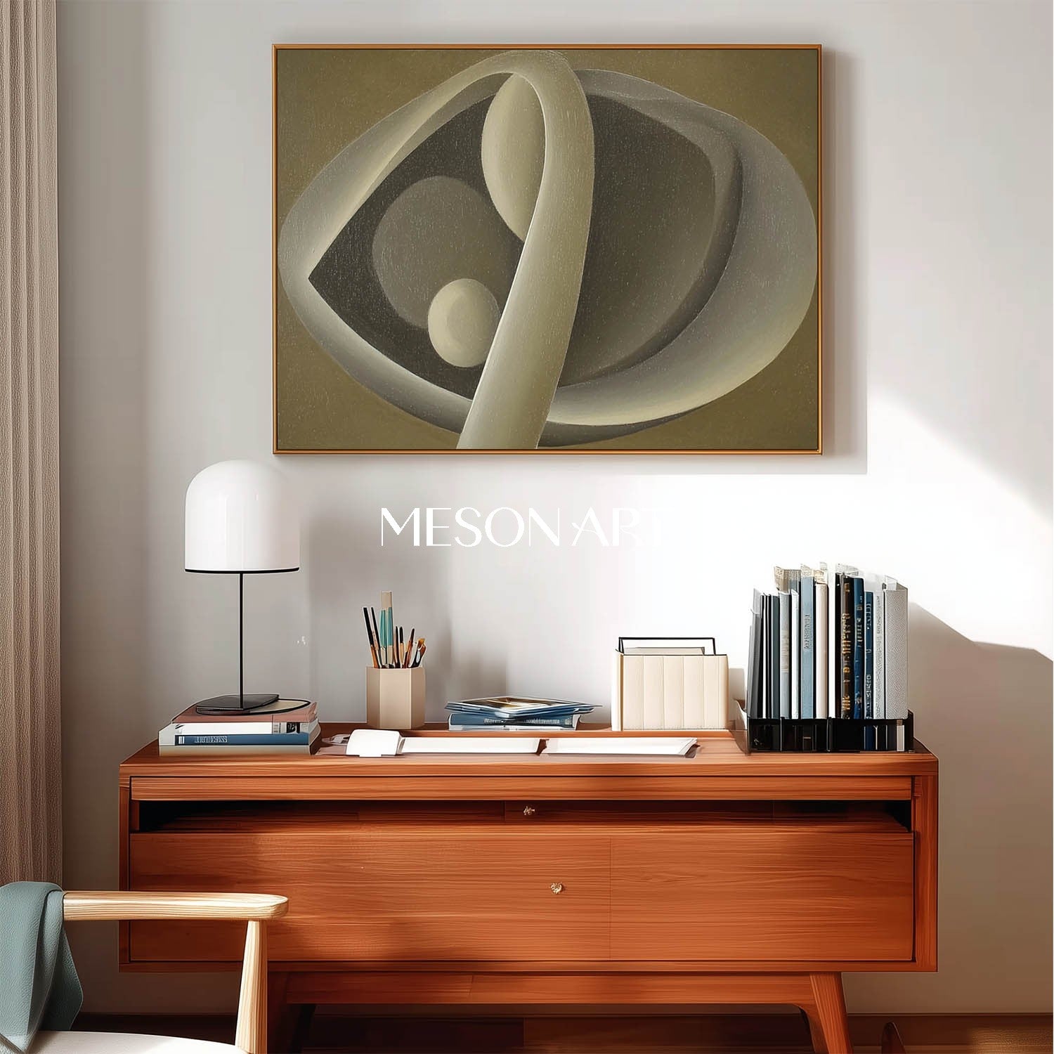 Large Minimalist Taupe Gray Original Painting Dining Room Wall Art Decor