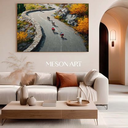 Autumn Landscape Modern Cycling Scene Original Artwork Living Room