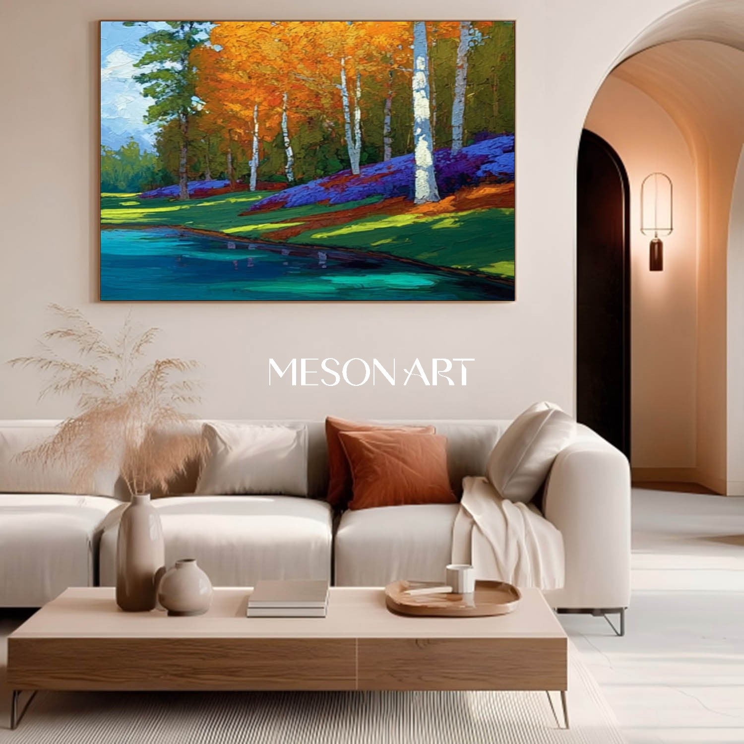 Colorful Autumn Canvas Nature Scene Art Txtured Canvas Living Room