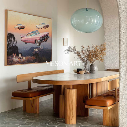 Surreal Sunset Surreal Art Flying Vintage Cars Hollywood Hills Canvas