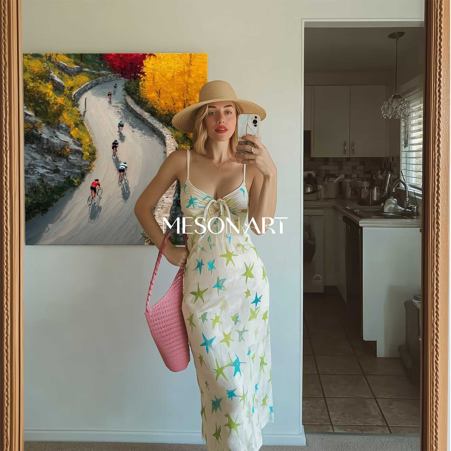 Biker Mountain Road Canvas Autumn Landscape Fall Art Office Wall Decor