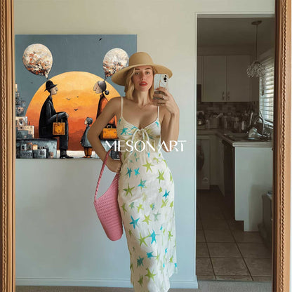 Oversized Orange Surrealist Wall Art Thought Balloons Canvas Entryway