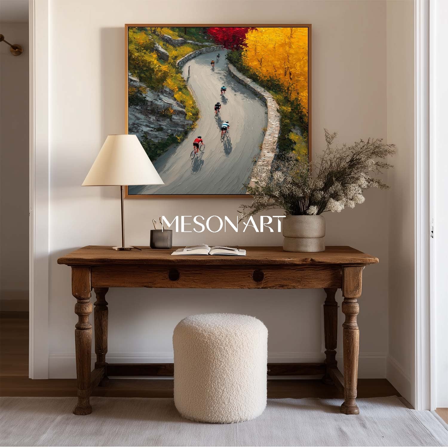 Biker Mountain Road Canvas Autumn Landscape Fall Art Office Wall Decor