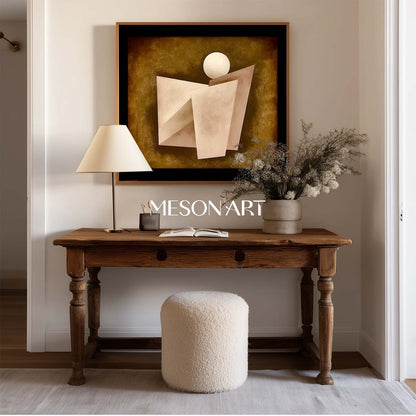 Warm Caramel Abstract Geometric Oil Painting Framed Canvas Office Buy