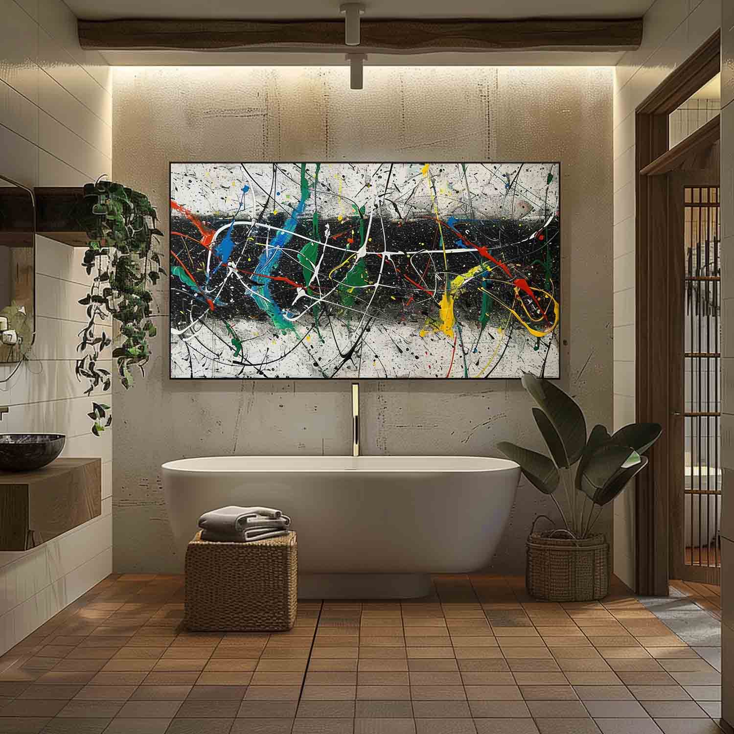 Large Colorful Abstract Canvas Wall Art Decor Modern Pollock Paintings For Sale