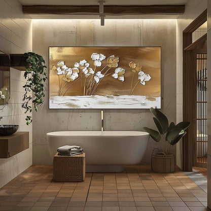 Large Golden Flower Art on Canvas Golden Flower Wall Art Golden Flower Abstract Texture Painting