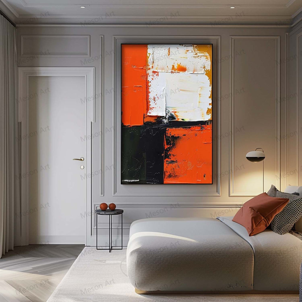 Large Orange and Black Texture Painting Orange and Black Abstract Art