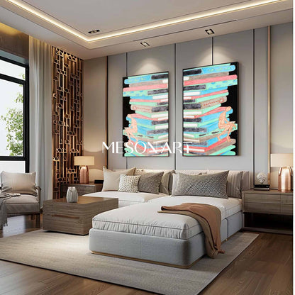 Large 2 piece set study room abstract wall painting for sale 2 piece set study room abstract oil painting art