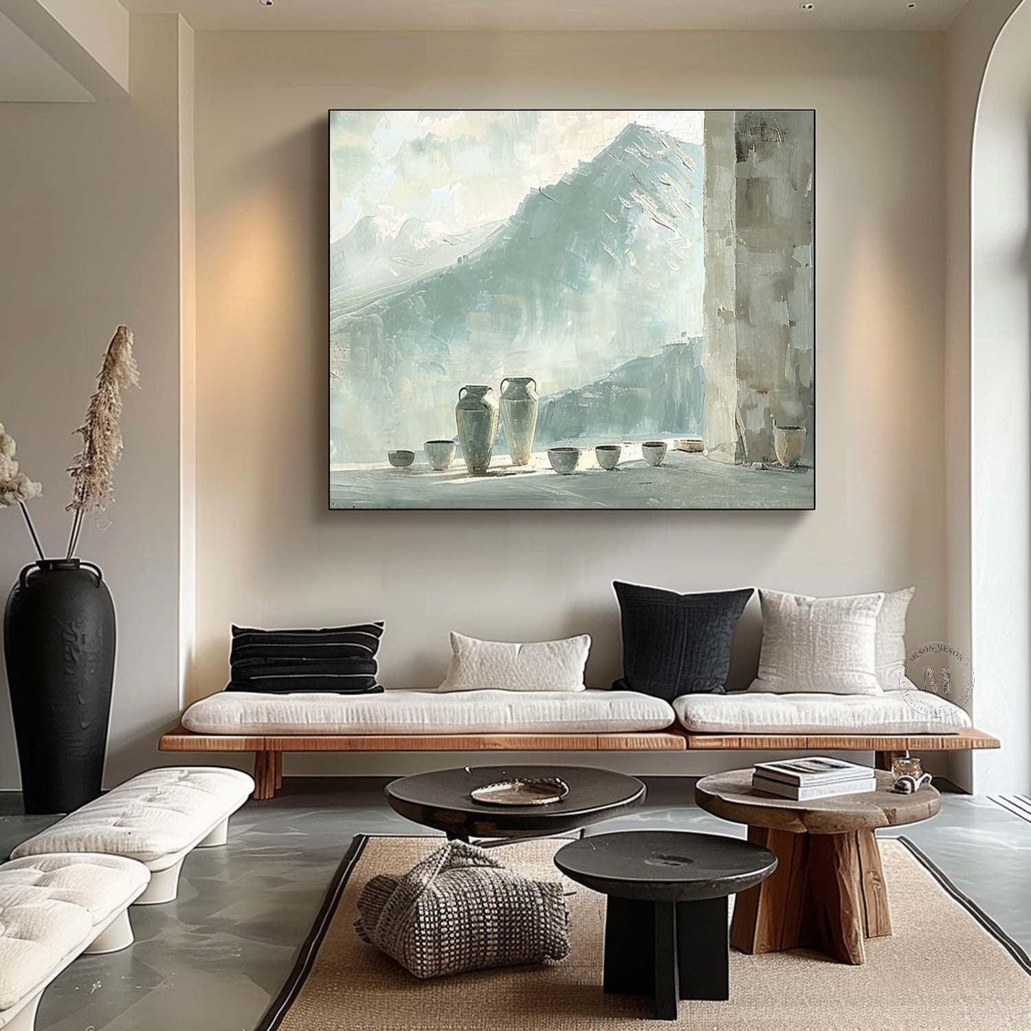 Light Gray and Green Minimalist Canvas Art Light Gray Paintings for Sale Modern Abstract Wall Art Decor
