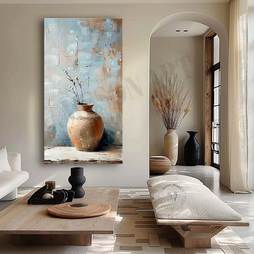 Large Clay Jar Vase Canvas Art for Sale Clay Jar Vase Artwork Earthy Clay Jar Still Life Painting