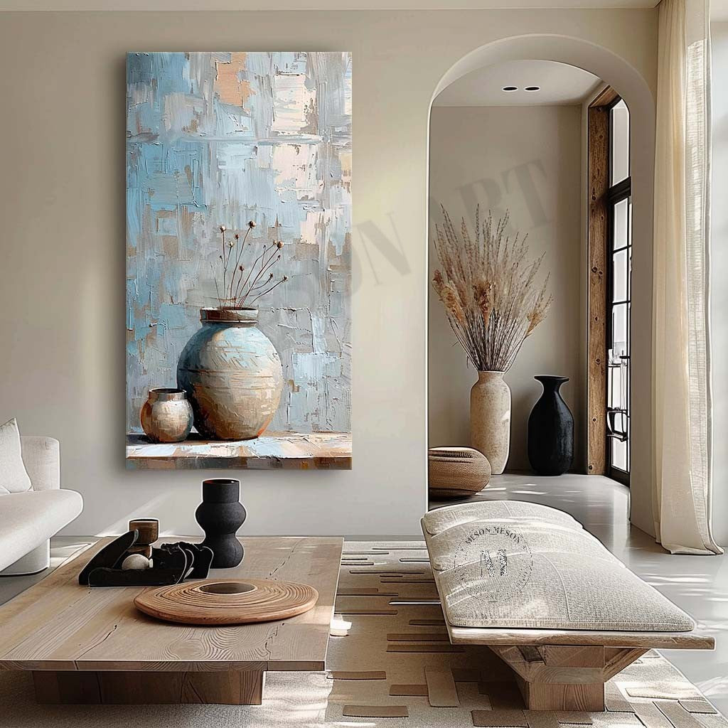 Large Blue Clay Jar Vase Canvas Art for Sale Clay Jar Vase Artwork Clay Jar Still Life Painting