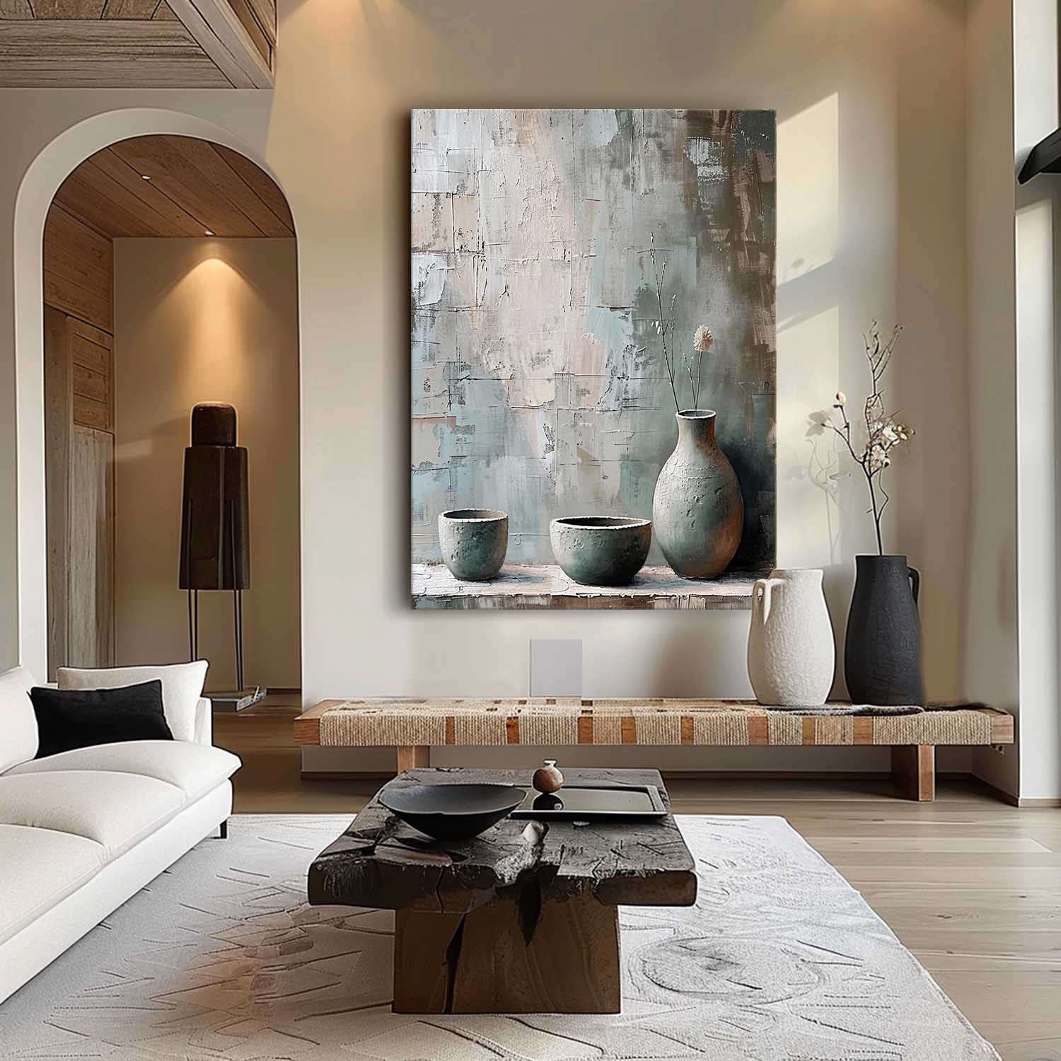 Large Clay Jar Vase Art for Sale Clay Jar Canvas Wall Art Grey Clay Jar Still Life Vase Painting