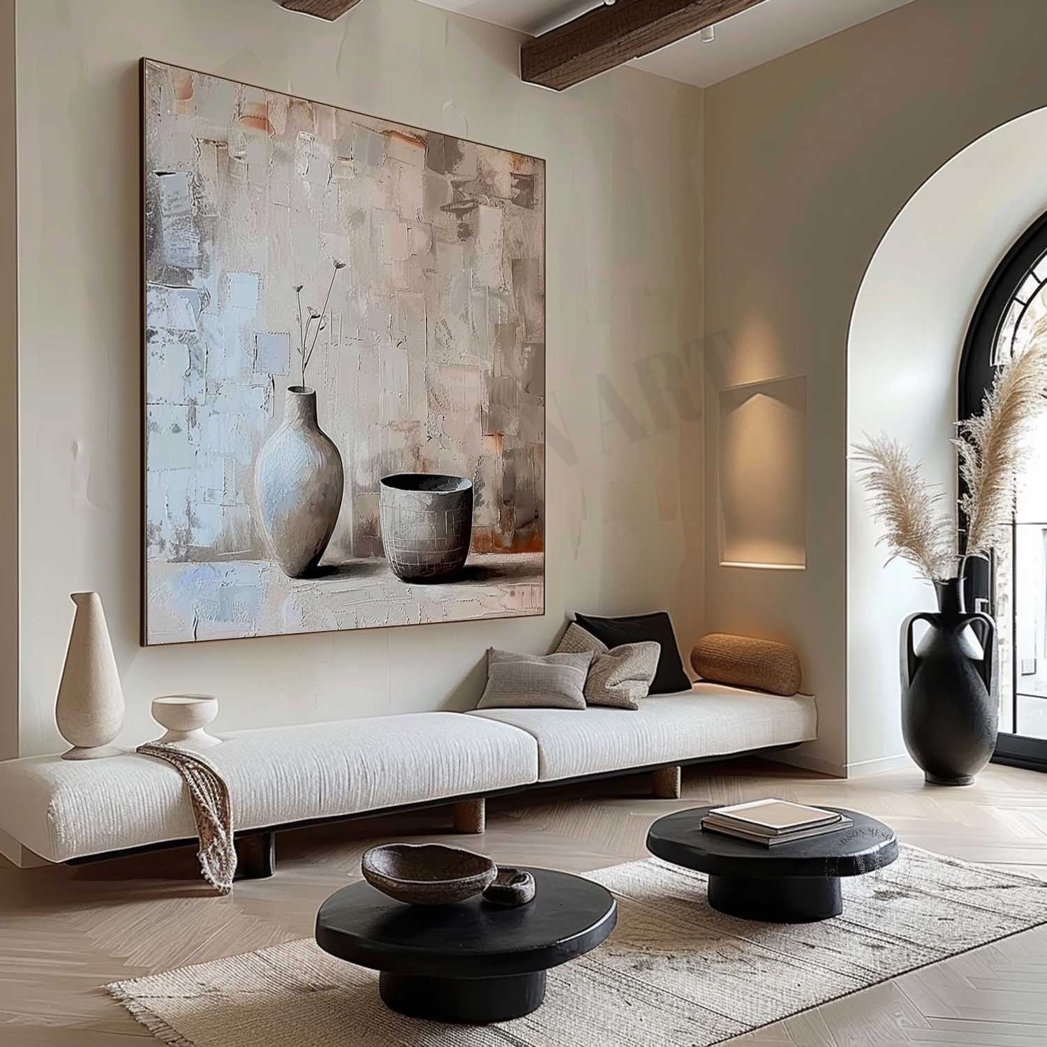 Earthy and Gray Clay Pot Painting Clay Pot Art Clay Pot Canvas Wall Art for Sale