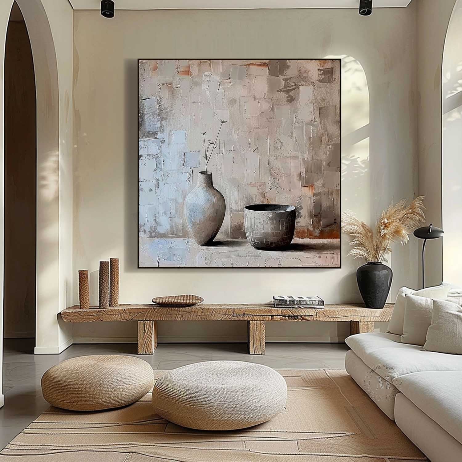 Earthy and Gray Clay Pot Painting Clay Pot Art Clay Pot Canvas Wall Art for Sale