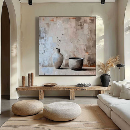 Earthy and Gray Clay Pot Painting Clay Pot Art Clay Pot Canvas Wall Art for Sale
