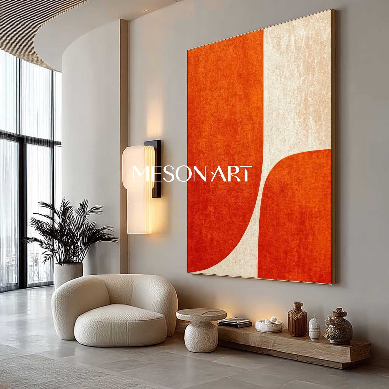 Contemporary Minimalist Abstract Wall Art Orange Textured Canvas for Home Decor