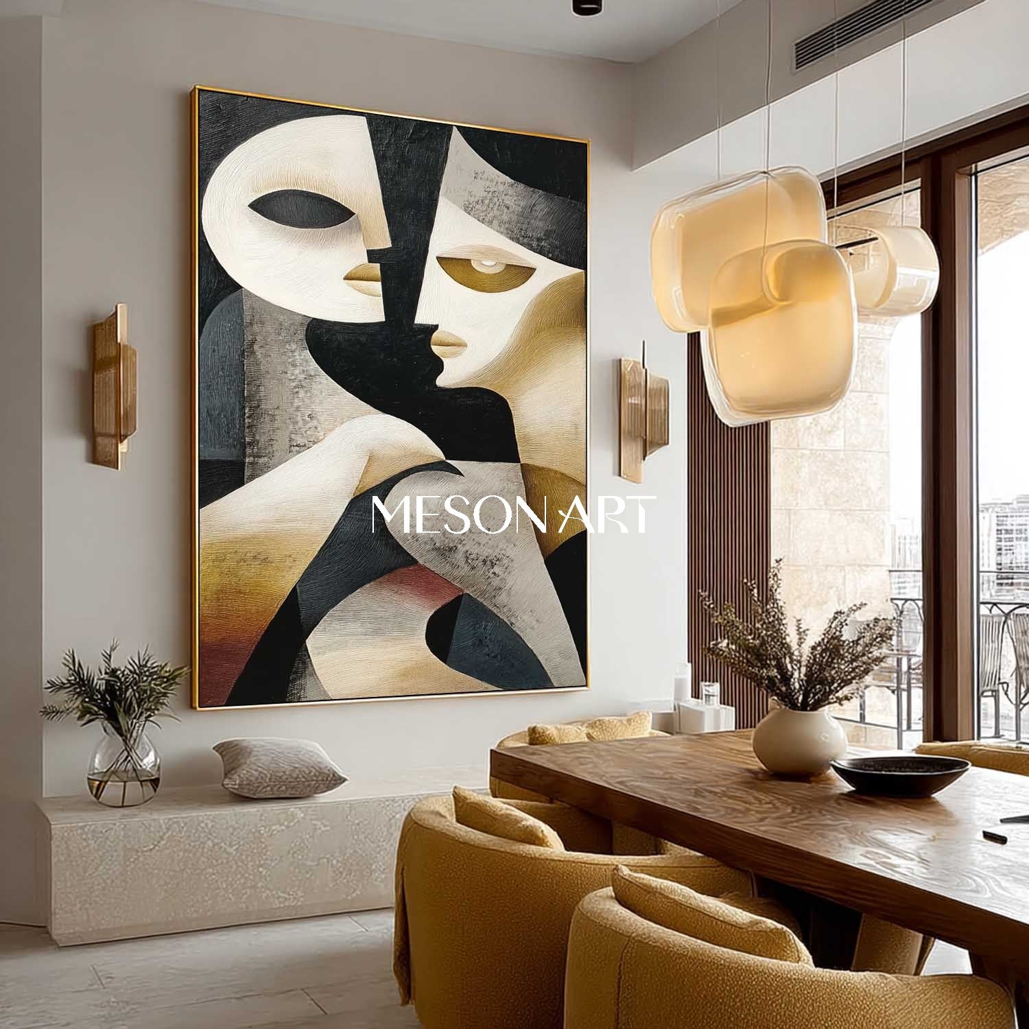 Contemporary Cubist Portrait Art Large Abstract Picasso Style Canvas