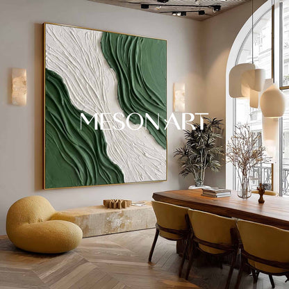 White And Green Living Room Wall Art 3D Green Wave Texture Painting