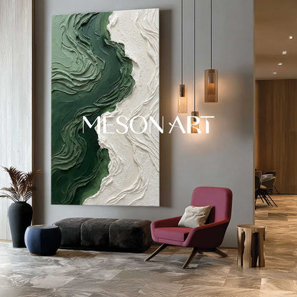 Large Green Wave Wall Art For Living Room Abstract Textured Painting Of A Green Beach