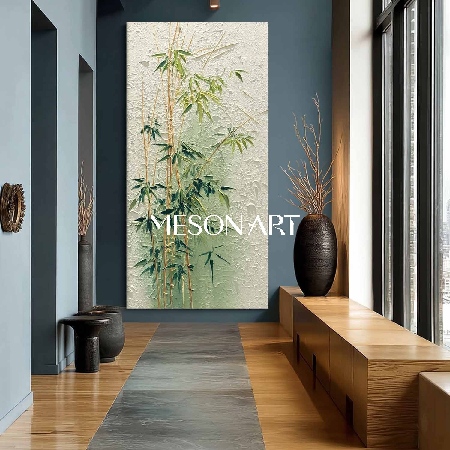 Japanese Wabi-Sabi Bamboo Painting for Entryway Decor | Mesonart Original