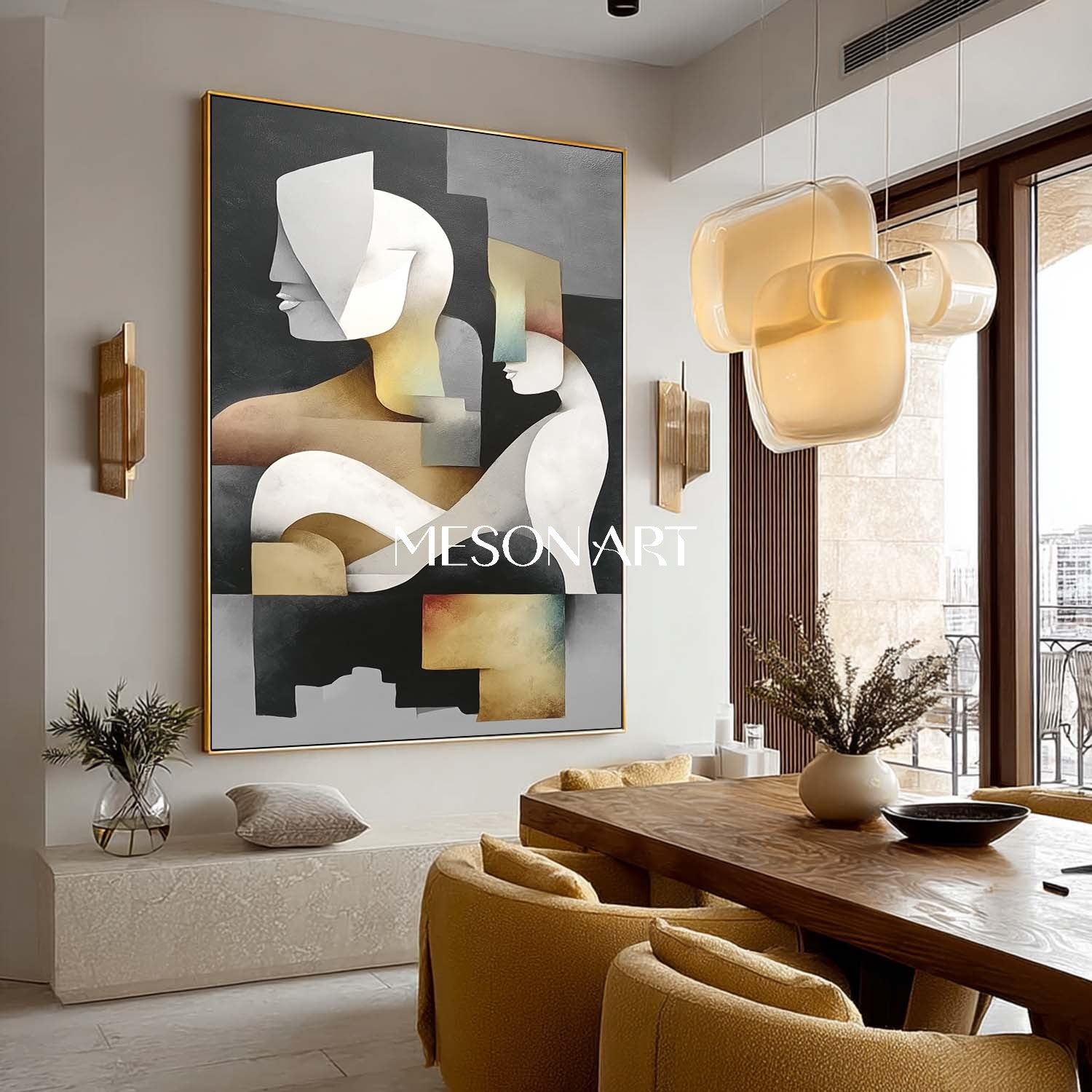 Elegant Geometric Abstract Canvas Large Textured Painting  Entryway