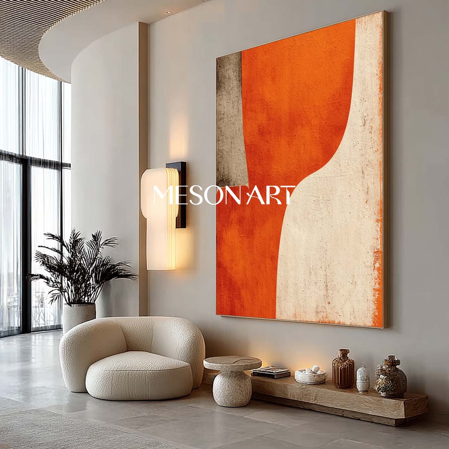 Modern Abstract Wall Art Minimalist Orange Geometric Abstract Painting