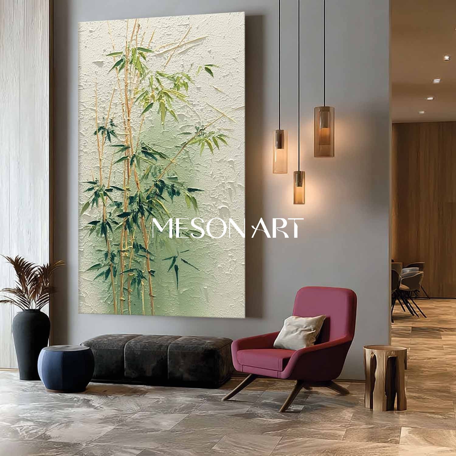 Japanese Wabi-Sabi Bamboo Painting for Entryway Decor | Mesonart Original