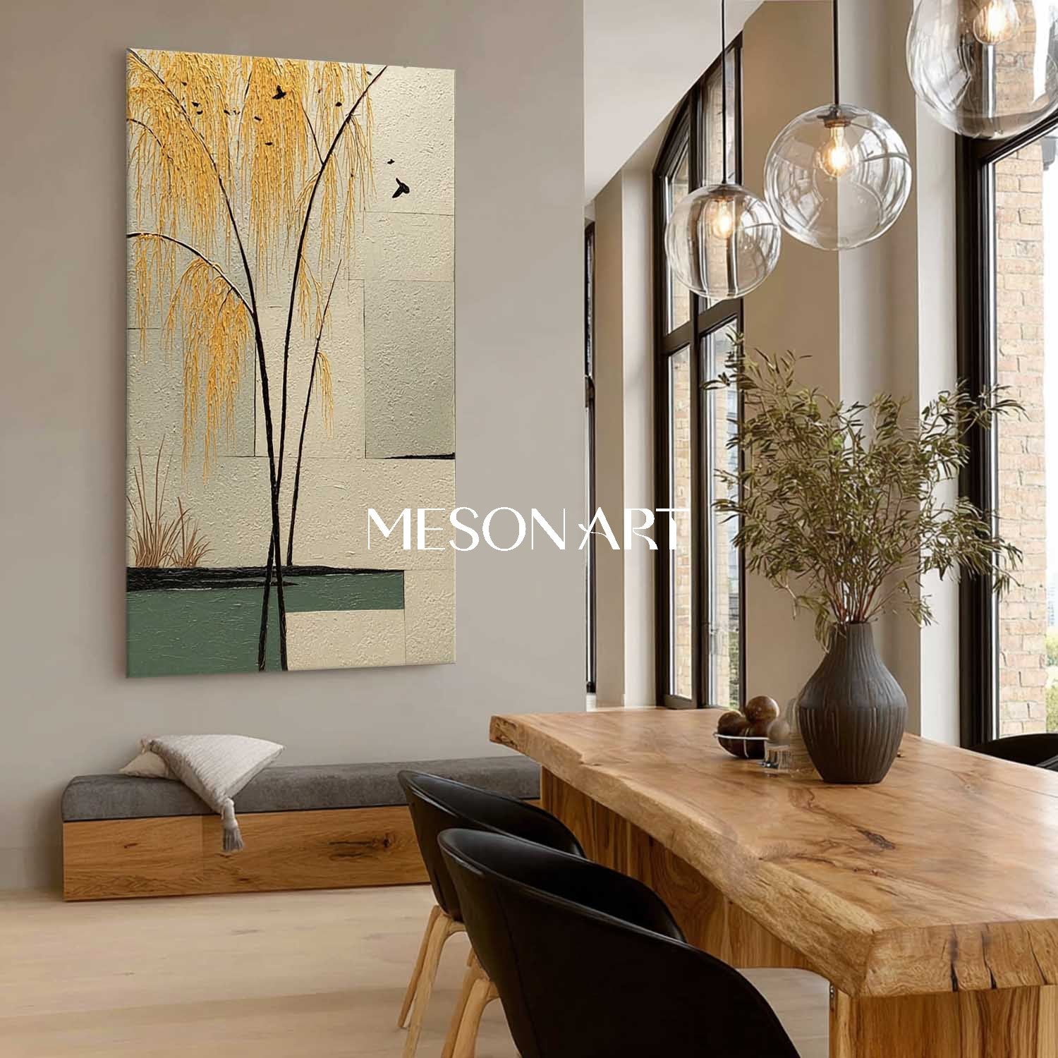 Tranquil Chinese Landscape Wall Art with Willow Trees | Mesonart Original