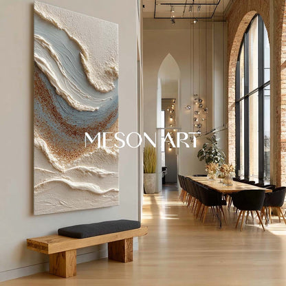 Large 3D Entry wall decoration ideas beige texture painting beige abstract canvas wall art