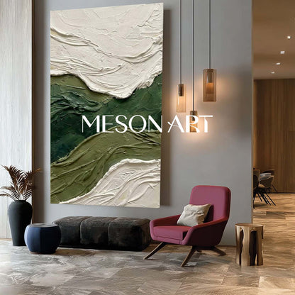 Dark Green Canvas Art High Ceiling Wall Decor Narrow Hallway Art Heavy Texture Painting