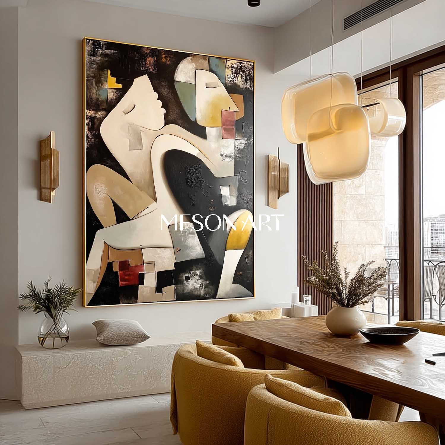 Order Large Abstract Cubist Figure Oil Painting Modern Couple Wall Art